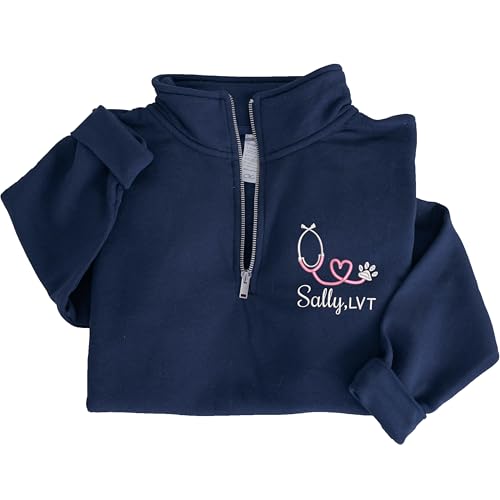 Personalized Quarter Zip Vet Sweatshirt, Custom Gift For Veterinarian, Vet Tech, LVT, DVM Graduation Gifts