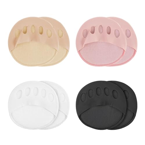 4 Paar de Calcetine de los Alfusibles Mujeres, Calcetines Invisible Algodón Toe Gorra, Almohadillas Reutilizables para los Zapatos del Antepié, Almohadillas Metatarsianas (4 Colores)