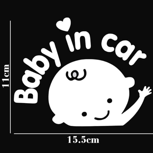 Image of CVANU Boy Baby in Car Sticker (Set of 2) White Vinyl Car Safety Warning Self-Adhesive Waterproof Stickers for Cars| Windows| Vehicle Surface (15.5cm X 11cm) 873