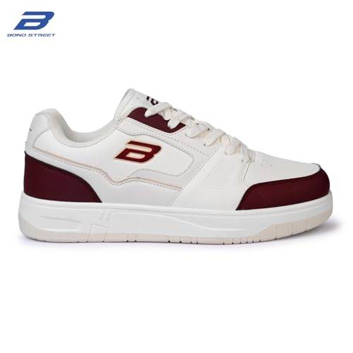 Image of Bond Street Men's White & Beige PU Casual Sneakers | Stylish Lace-Up Shoes for Men | Lightweight Footwear | Comfortable & Durable PVC Sole Sneakers