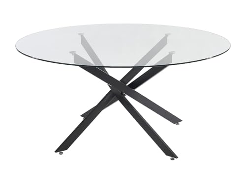 Vente-unique-Table à Manger Ronde 6 Personnes en Verre trempé et métal Noir - Transparent - Cosima