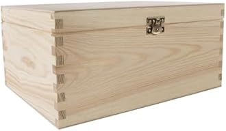 WooDeeDoo Medium Rectangular Wooden Storage Box with Lid and Clasp – 28 x 21 x 13 cm – Plain Pine Memory Keepsake Craft Chest for DIY Gifts Decoration Pyrography Engraving