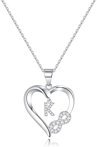 Infinity Heart Necklaces Gifts for Women Girls, Sterling Silver Inital K Letter Necklaces Heart Pendant Necklace for Women Mothers Day Gifts Valentines Day Gifts for Girls Her Mom Wife Womens Jewelry