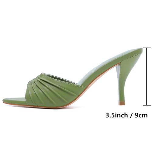 Image of Mostrin Kitten Heels for Women Summer Mules Heels Stiletto Heeled Sandals Slip On Backless Dressy Womens Sandals
