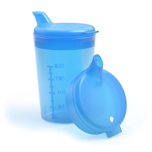 Horn Medical Schnabelbecher inkl. 2 Deckeln (große & kleine Öffnung) I Trinkhilfe I 250ml I Farbe wählbar (blau)