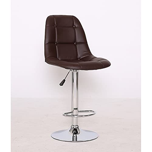 Image of Finch Fox Revolving Swivel Contemporary Faux Leather Adjustable Height Hydraulic Bar Stools with Backrest in Brown Color