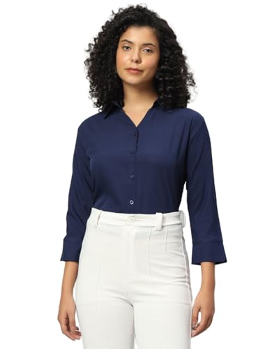 Image of FUNDAY FASHION Women's Crepe Regular Fit Solid V Collered Casual Shirt