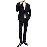 [Yucahype] スーツ メンズ 上下セット 厚手 冬 カジュアル 柔らかい ツイードスーツ スリム セットアップ ツーボタン テーラードジャケット フォーマル スラックス ロングパンツ 秋 春 通勤通学 入学式 卒業式(4XL ブラック)