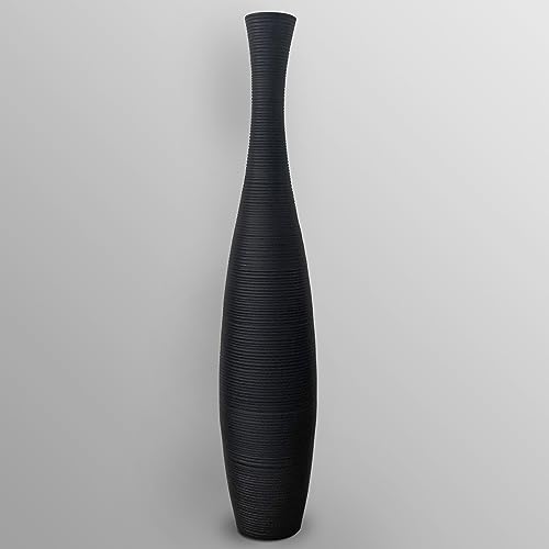 thaiboo Große Bodenvase Holz Schlank Schwarz für Deko Pampasgras Trockenblumen Zweige Grasbüschel Standvase Holzvase Mangoholz (71 cm Höhe)