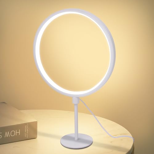 MAYTHANK Tischlampe, Metall Kreis Nachttischlampe mit kabel Dimmbar, Schreibtischlampe für Schlafzimmer, Modern Minimalistisch Design,Tischleuchte Deko Aesthetic, nur warmes Licht, 25 CM,Weiß
