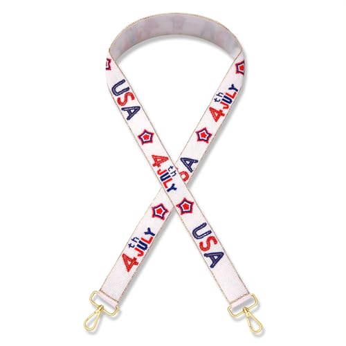 Image of Beaded 4th of July Purse Strap USA Purse Strap Replacement Red White and Blue Patriotic Crossbody Shoulder Bag Straps 4th of July Outfits (Style I)