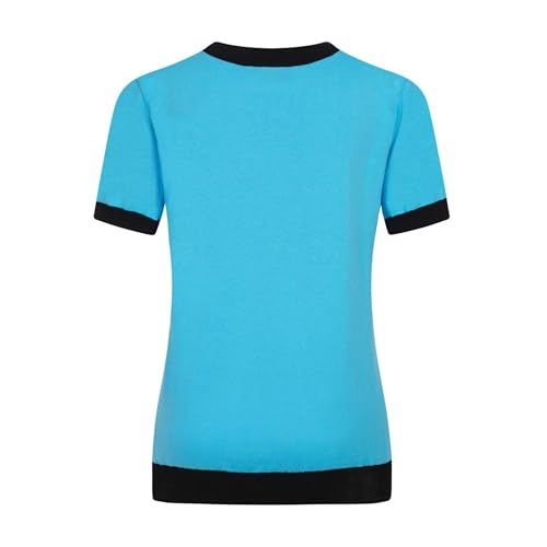 Women's Light Blue Knitted T-Shirt Short Sleeve, 1960s Mod Style Birds Pattern Crewneck Tops2