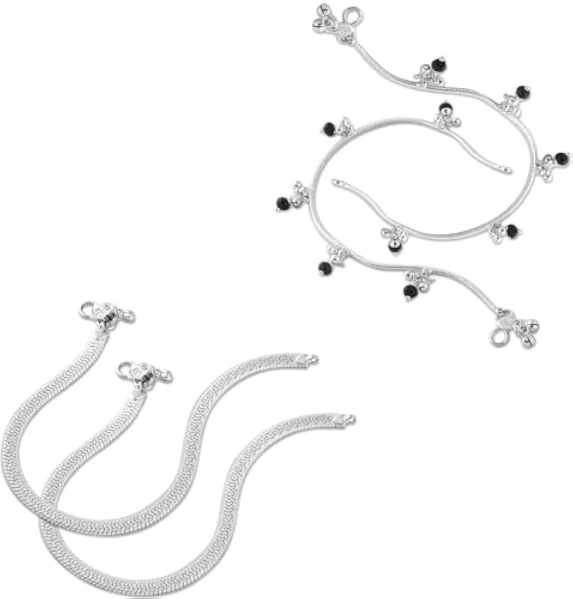 4pc Traditional Alloy Anklet Payal Set for Women, Combo