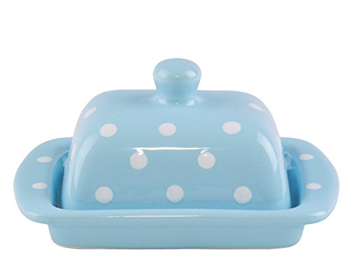 UNGARNIKAT Céramique Boîte à beurre ou beälter Pastel à Pois peints Petit Beurre 100 g, Céramique, bleu clair, 100 Gr Butter Cover
