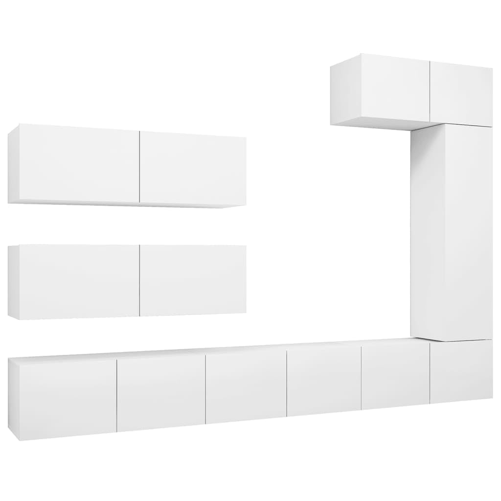 7-TLG. TV-Schrank-Set Weiß, Holzwerkstoff, Modernes Media-Center, Wandmontage, Stauraum für Wohnzimmer, Schlafzimmer, 80x30x30 cm