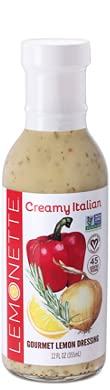 Lemonette Sugar Free, Low Cal, Low Fat Salad Dressing: Creamy Italian 1 Gourmet 12Oz Bottle- Keto cover