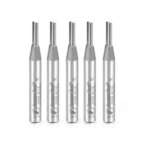 Amana Tool 45200-5 Lot de 5 fraises à défoncer droites en carbure monobloc haute production 1/8 D x 7/16 CH x 1/4 SHK x 5,1 cm de long
