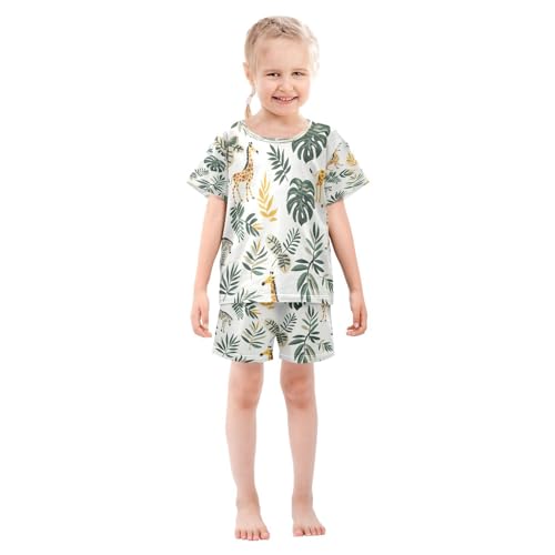 senya Short Sleeve Pajamas Sets Summer Cotton Sleepwear Giraffes and Leaves3