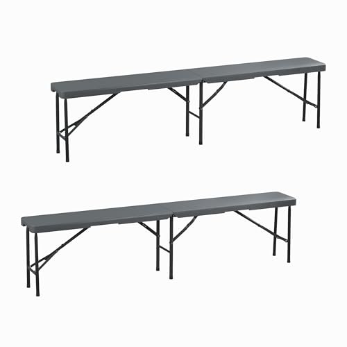 Relaxdays Bierbank 2er Set, klappbar, Kunststoff, Stahl, Campingbank, Balkon & Garten, HxBxT: 43 x 180 x 25 cm, grau