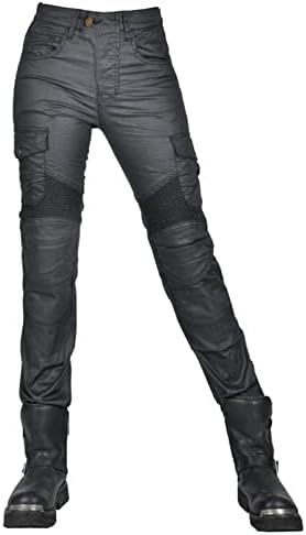 HOMDECR Dames motorjeans waterdichte denim bikerbroek waterdichte bescherming fietsen motorbroek stretch biker biker jeans met 4 beschermende versnellingen (blauw, L