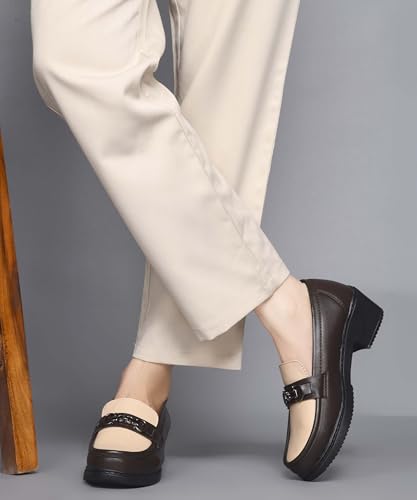 Image of JM LOOKS Elegant Two-Tone Slip-On Loafers with Block Heel and Sophisticated Metallic Bit Ornament for Formal Wear