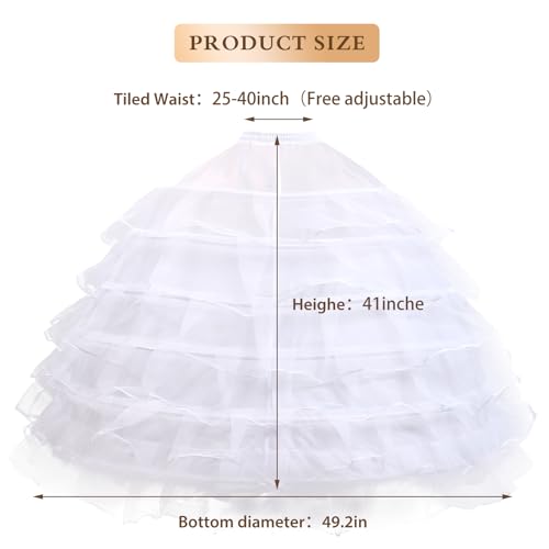Crinoline Underskirt for Women 6 Hoop Petticoat Floor Length Ball Gown Hoop Skirt for Quinceanera Wedding Party Prom Dress White3