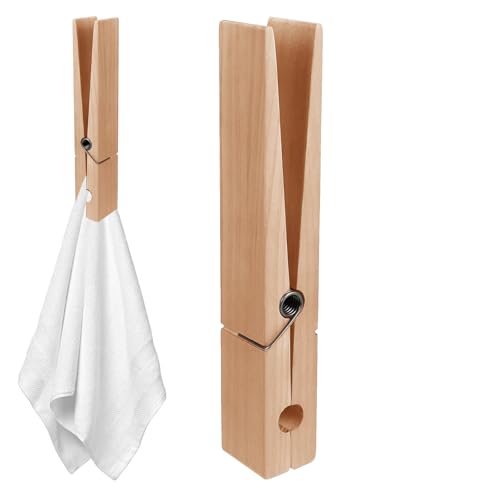 Pinces à linge géantes – Porte-serviettes de salle de bain – Grandes pinces à vêtements en bois pour économiser de l'espace et robustes pour salon,...