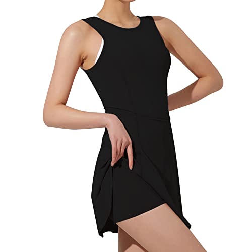 wakdop Womens Golf Tennis Dress with Shorts Sleeveless U Backless Athletic Dresses Exercise Workout Yoga Jumpsuit Sports Tracksuit Volleyball Running Sportswear Black M