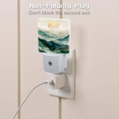 Image of Golden Mountains with Sun Night Light for Kids,Watercolor Sunrise Mountain Night Light Plug in with Dusk to Dawn Sensor,0.5w Energy Saving Nightlight for Hallway Stairway Kitchen Bedroom