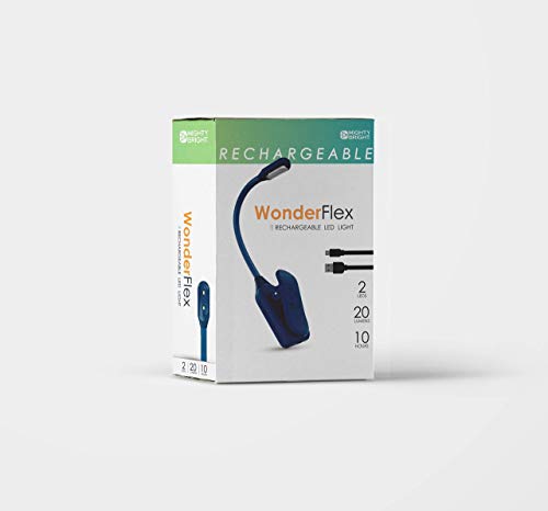 The Original Mighty Bright WonderFlex Rechargeable Book Light, 20 Lumens of Warm Eye-Care Light, 3 Brightness Levels, 45 Hours of Battery Life, Durable, Flexible (Midnight Blue)