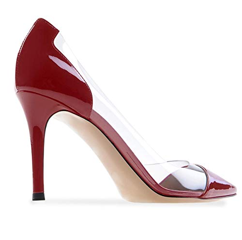 SAMMITOP Women's 80mm Pointed Toe Transparent Pumps Clear PVC High Heels Dress Shoes4