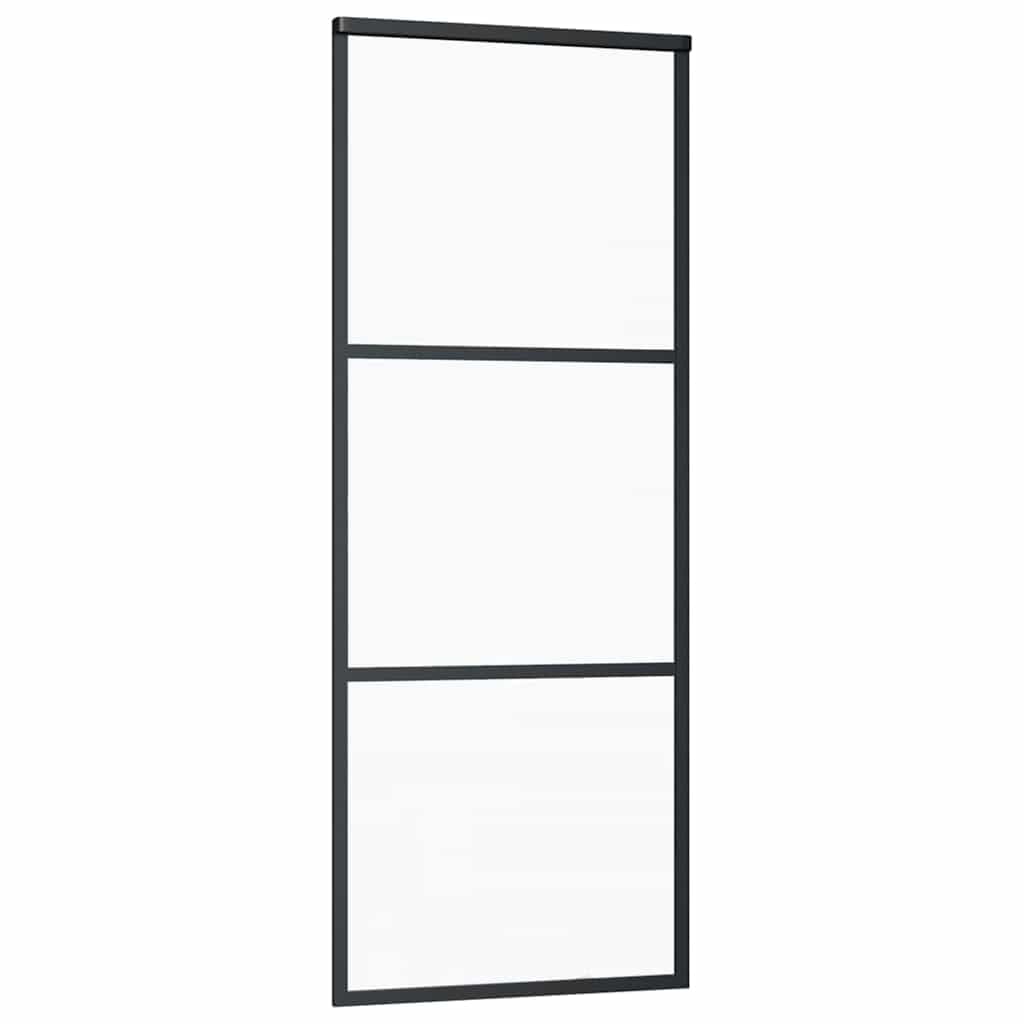 vidaXL Puerta corredera de 3 paneles ESG vidrio y aluminio negra 76x205 cm