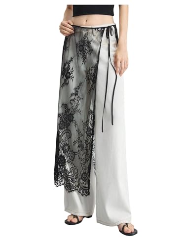 Floerns Women's Floral Lace Sheer Side Tie Midi Skirt Summer Beach Cover Up