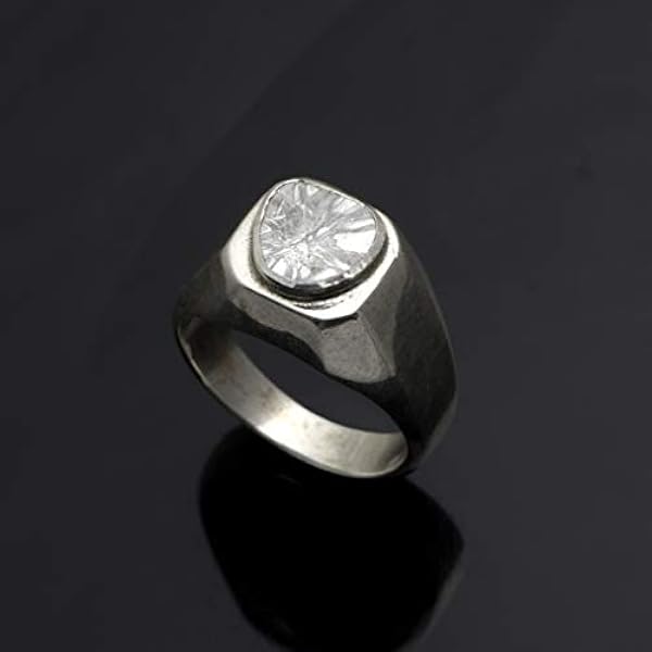 0,50 CTW puntatore solitario taglio diamante polki anello nuziale da uomo, anello fatto a mano in argento sterling 925