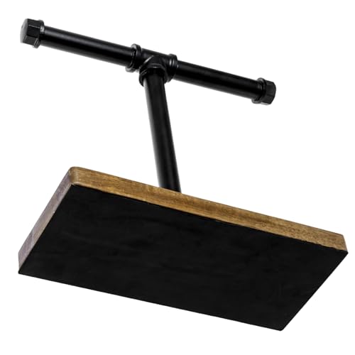 Image of MyGift Premium Acacia Solid Wood and Industrial Black Metal Pipe T-Bar Over Ear Headphones Holder, Tabletop Dual Headphone Display Stand with Accessories Tray