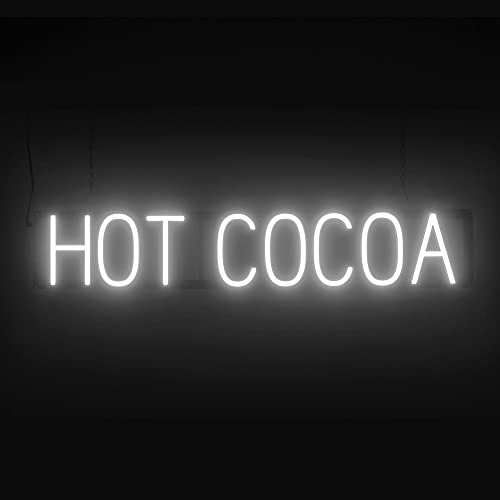 Image of SpellBrite LED Neon HOT COCOA Sign for Business - White, 35 inch x 6 inch | Ultra-Bright Click-Together Signage for Cafes, with Visibility from 500 Feet - 8 Animations, 6 Brightness Settings