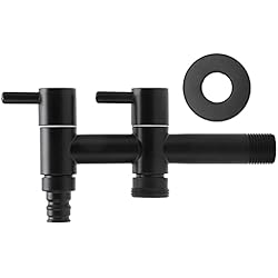 Grifo Doble Lavadora Y Fregadero G1/2 Grifo de Lavadora de Bronce Negro Frío Doble único Retro Montado en la pared Inoxidable Alargar El Grifo del Fregadero Grifo de Latón con Cepillo de Aceite de Doble Uso