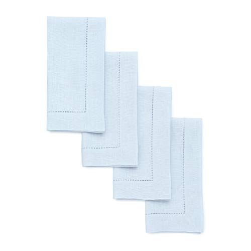 Solino Home Light Blue Linen Napkins Set of 4-100% Pure Linen Hemstitch Dinner Napkins 20 x 20 Inch for Summer - Classic Hemstitch by Solino Home - Used condition - US$18.16