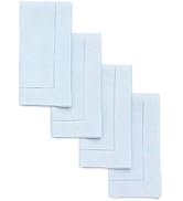 Solino Home Light Blue Linen Napkins 20 x 20 Inch – Set of 4, 100% Pure Linen Classic Hemstitch D...
