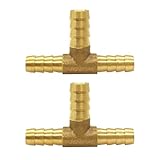 Uenede 2PCS Brass 1/4' to 3/8' to 1/4' (6.6-10-6.6 mm) Barb Reducer Tee Splicer Mender Hose Barbed Fitting...