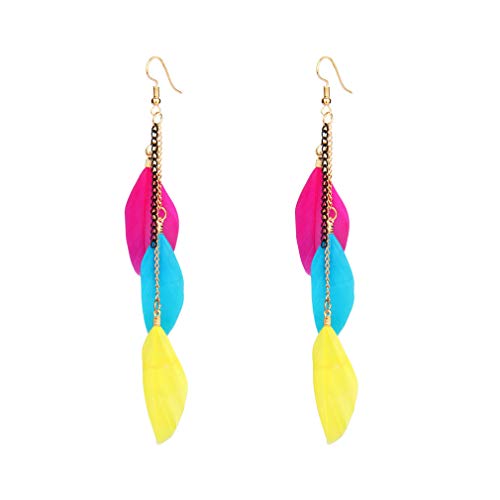Heavstjer Fashion Piercing Jewelry Tassel Feather Dangle Drop Long Chain Earrings(Color)