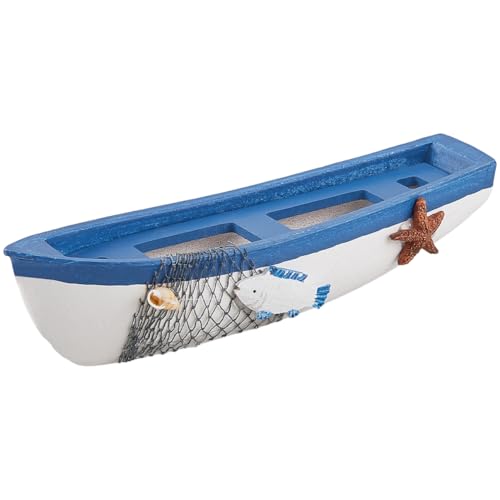 GORGECRAFT Figura de Velero de Madera 18.5cm Adorno de Barco de Pesca Azul En Miniatura para Mesa Modelo de Playa Baño Fiesta Salvavidas Recuerdo Vintage Centro Náutico Mediterránea Granja Oficina