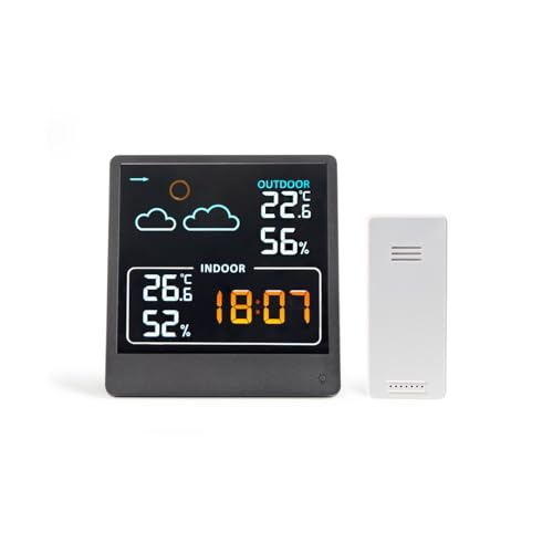 Station météo noir SL262 avec capteur extérieur sans fil pour maison