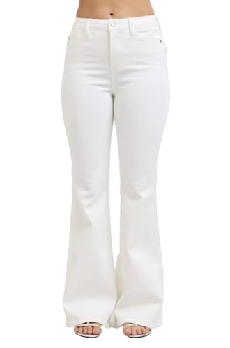 Judy Blue Womens Jeans - High Rise Tummy Control Flare Jeans in White 33 Inseam (7 White)
