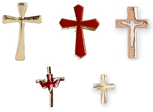 Insignias cristianas para solapa en set de 5 cruces doradas de metal para regalos litúrgicos