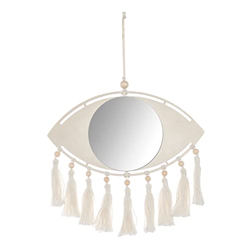 RelatoHolife Evil Eye Spejo Espejos Decorativos de Pared Boho 100% Algodón Tejido Bohemian Fringe Espejo Flecos para Apartamento Sala de Estar Dormitorio Decoración del Hogar (Espejo Redondo) Cover