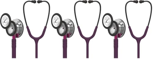 Image of 3M Littmann Classic III Monitoring Stethoscope, 5960, More Than 2X as Loud, Weighs Less, Stainless Steel Mirror-Finish Chestpiece, 27 inch Plum Tube, Pink Stem, and Smoke Headset (Pack of 3)