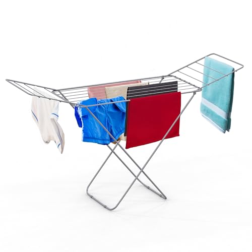 Vivo Technologies Clothes Airer Drying Rack Winged Drying 18M Indoor Outdoor Laundry Washing Line,Metal Foldable Laundry Drying Horse Rack,Clothes Dryer Rack for Indoor & Outdoor 182x50x100cm