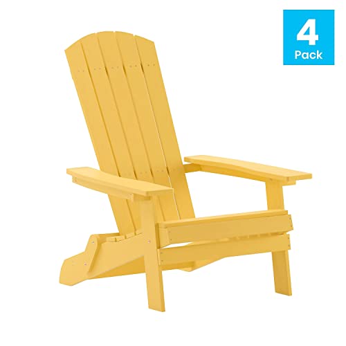 Flash Furniture Charlestown Folding Adirondack Chair - Yellow - Poly Resin - Indoor/Outdoor - Weather Resistant - Set Of 4 #TOP1