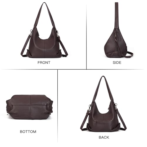 Image of Leather Hobo Crossbody Bag for Women Large Shoulder Hobo Purses Genuine Leather Handbag Coffee